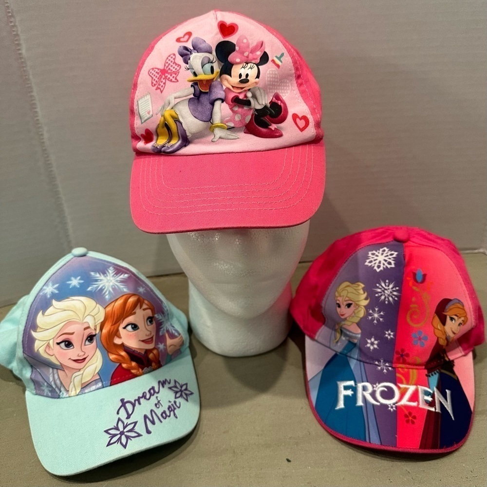 Lot of 3 Disney Hats Girls Kids Minnie Mouse Daisy Elsa Anna Frozen Caps